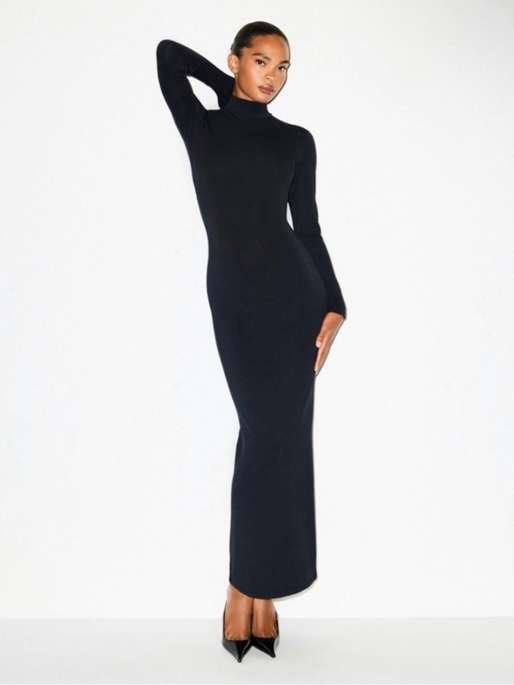 🖤NWT SKIMS SMOOTH LAYERS LONG SLEEVE TURTLENECK DRESS OBSIDIAN BLACK 
SIZE LARGE